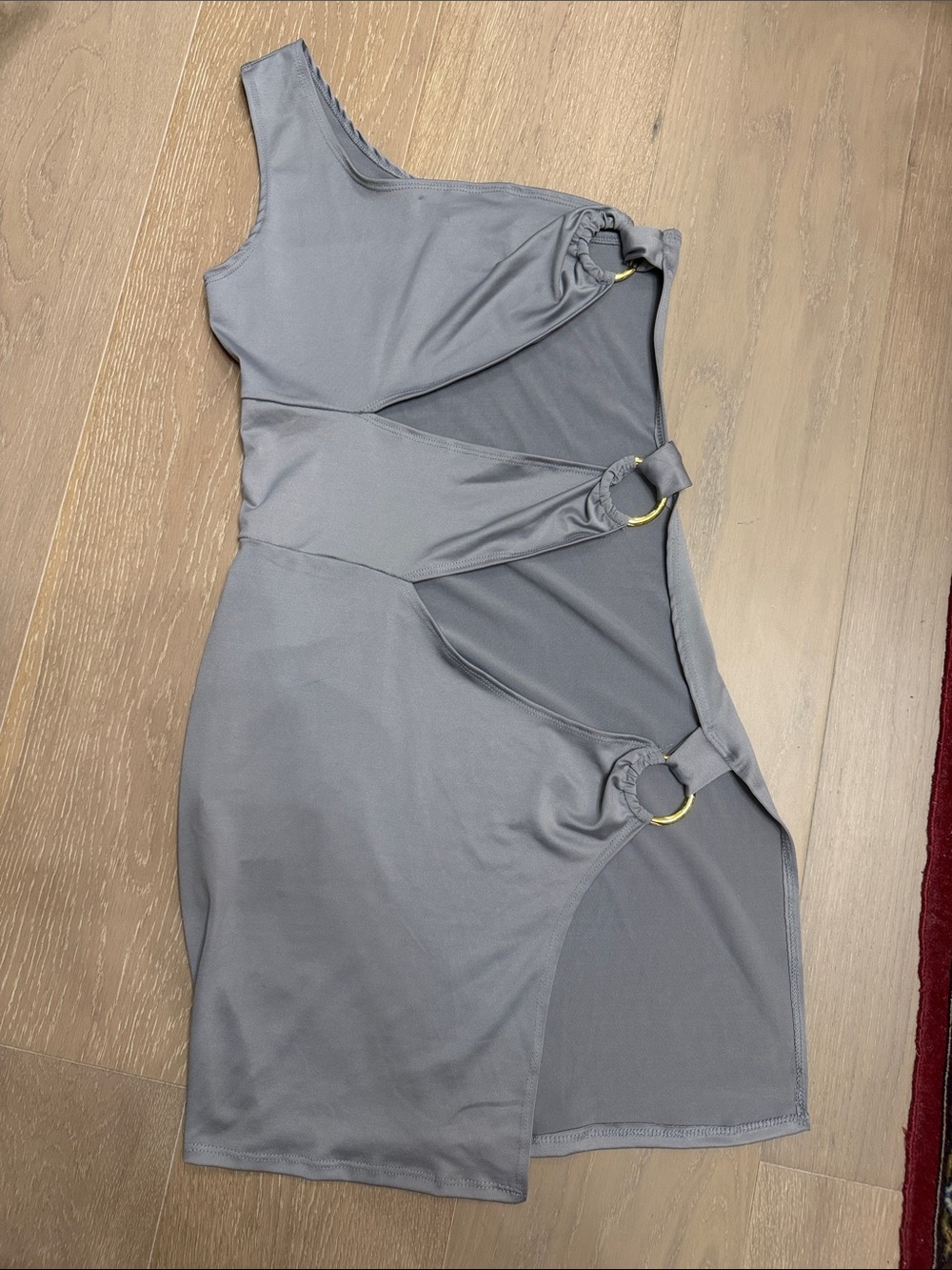 Fashion Nova One-Shoulder Slate Gray Ring-Accent Bodycon Dress